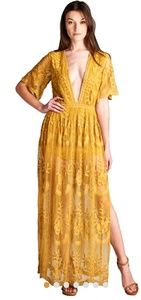 Mustard yellow lace boho maxi dress